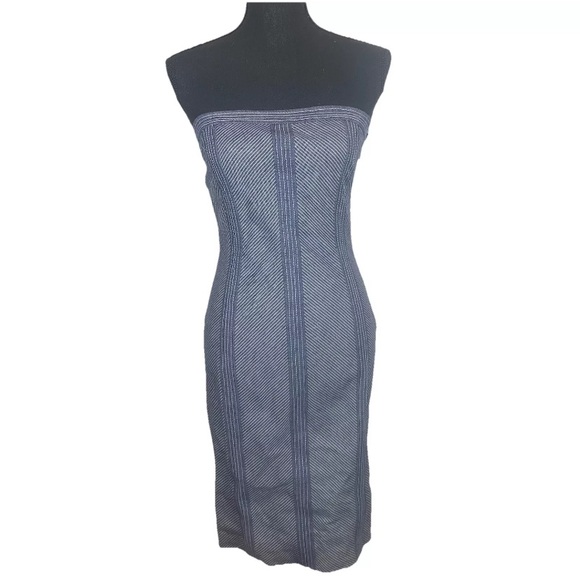 Karen Millen Strapless Denim Midi Dress Braided Back Detail‎ UK 10 US 6 Y2K - Picture 1 of 11